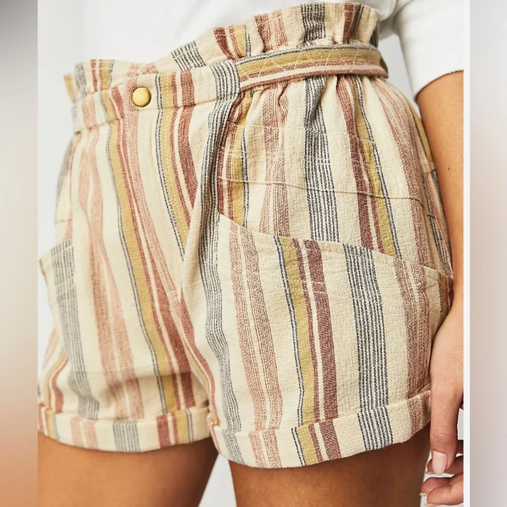 Free People Topanga Yarn Dyed Shorts New Large Boho Paper Bag Pocket striped - Picture 4 of 16